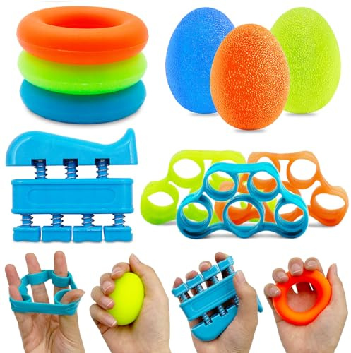 Muvkeesa 10 Stück Fingertrainer mit 3 Widerstandsstufen – Eiförmige Handtrainer für Gripkraft, Klettern, Gitarre & Klavier, Ergonomisches Griffkrafttraining für Erwachsene und Jugendliche