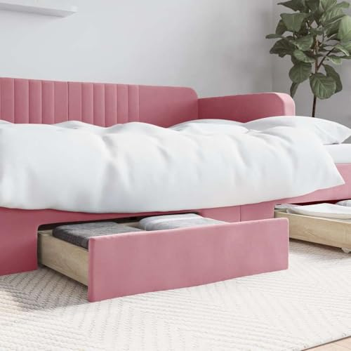 LKJVFCPW 2er Set Unterbettkommoden aus Holz und Samt, Bettkasten mit Rollen, Stauraum für Schlafzimmer, Rosa