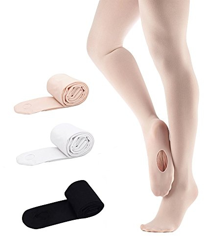 Bezioner Collants de Danse pour les Filles Femmes pour Ballet Yoga Gymnastique Convertible, 3 Paires(blanc+rose+noire), S(110-125cm)