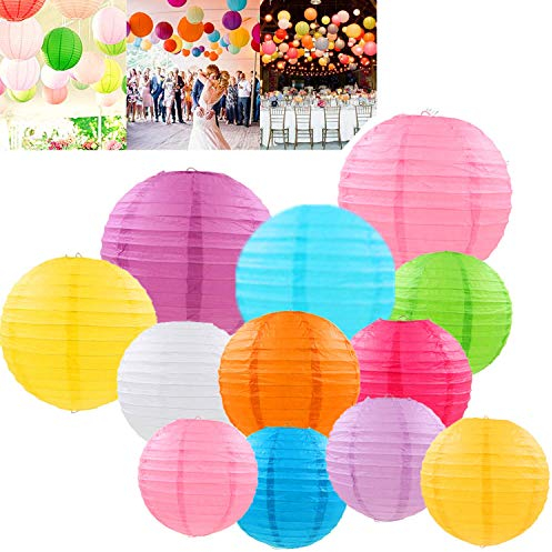 12 Piezas Farolillos de Papel Decorativas Reutilizable 6 8 10 12 Faroles de Papel de Arroz Linterna de Papel Redonda Linterna Chinesa para Decoración Boda Fiesta Cumpleaños Navidad Aniversario