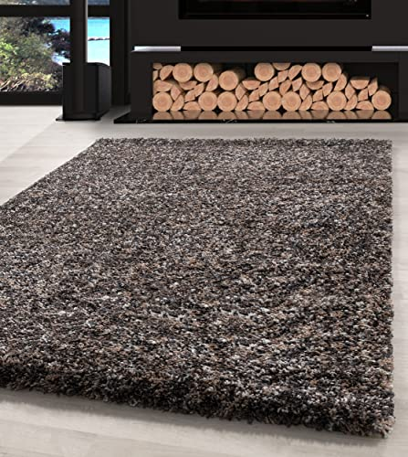 Carpettex Hochflor Teppich Wohnzimmer Shaggy Flokati Modern Meliert 140 x 200 cm Taupe - Schlafzimmer Weich Flauschig Waschbar - Küche Esszimmer Langflor