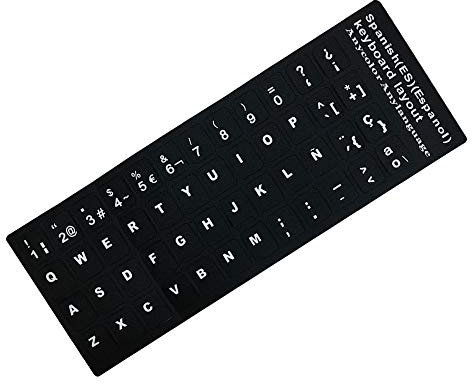 Haihuic Español Pegatinas de Teclado, Etiqueta Adhesiva de Vinilo Mate con Letras Blancas para PC Computadora Portátil Portátil Teclados de Escritorio