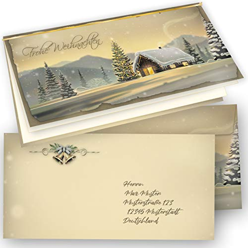 Glöcknerhütte Weihnachtskarten Set (50 Sets) Klappkarten DiN lang, mit Umschlag und Einlegeblätter bedruckbar