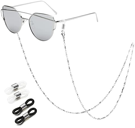 SAM & LORI Eyeglass Chain Women Glasses Strap Holder Necklace Reading Stylish Cord Sunglass Mask Lanyard Around Neck Silver Jewelry Accessory Kawaii Beaded Eyewear Cute String Fashion Pearl Vintage