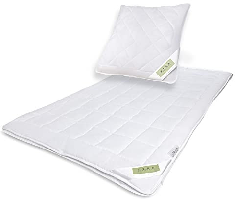 Julido 4-Jahreszeiten-Bett, Ganzjahresdecke für Allergiker, Steppbett, 135x200cm, inkl. Kissen 80x80cm, Microfaser, 450g + 650g Füllung, waschbar & trocknergeeignet