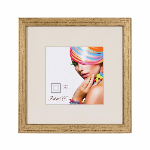 IDEAL TREND 3D Objektrahmen Bilderrahmen mit Passepartout & gehärtetem Glas Holz MDF Rahmen Foto Poster: Farbe: Gold-Antik | Format: 23x23