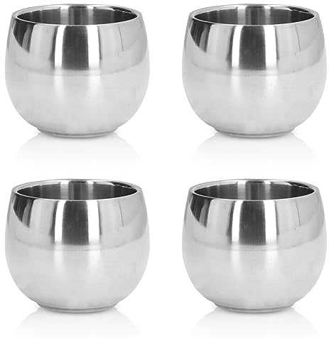 4Pcs Stainless Steel Cup, 5oz Double Wall Espresso Cups Unbreakable Vacuum Insulated Cups Stackable Tea Cups for Camping