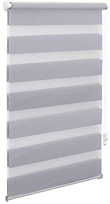 OBdeco Doppelrollo Duo Rollo Klemmfix ohne Bohren B70cm x H130cm(Stoffbreite 66 cm) Hellgrau für Fenster lichtdurchlässig und verdunkelnd