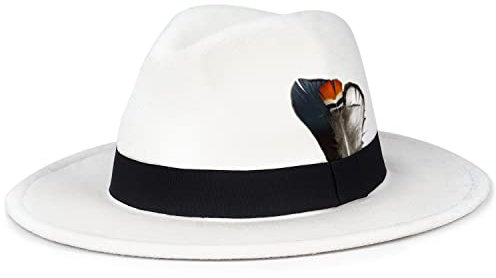FADACHY Klassische Fedora-Hüte für Damen und Herren, breite Krempe, Filzhut, Panama-Kleid, Fedora-Hut, A-weiß, M