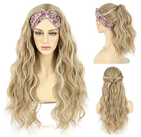 Sapphirewigs Stirnband Perücke Highlight Blonde gewellte synthetische Perücken für Frauen Glueless Daily Wear Cosplay Stirnband Haare 150% Dichte 26 inch
