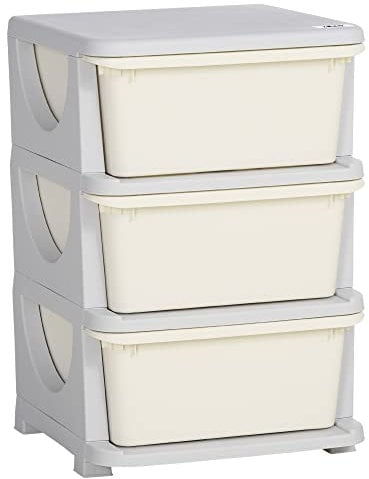 HOMCOM Kids Storage Units with 3 Drawers 3 Tier Chest Vertical Dresser Tower Toy Organizer for Nursery Playroom Kindergarten Cream