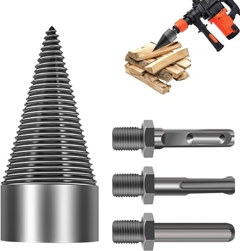 Bebochoi Spaccalegna per Uso Domestico 42 mm con 3 Manici per Trapano (Quadrato / Rotondo / Esagonale) Spaccalegna per Legna da Ardere Cono per Vite Spaccalegna per Legno di Diametro Inferiore