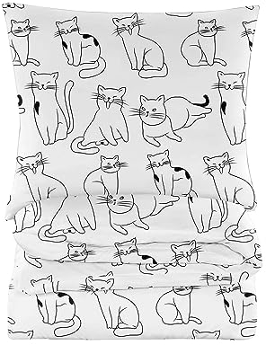 Cotton Market Bettwäsche 135x200 cm - Bettwäsche Baumwoll-Mikrofaser - Bettwäsche-Sets 2 Teilig - Bettbezug 135x200 cm und 1 Kissenbezug 70x80 cm - Weiß, Katzen