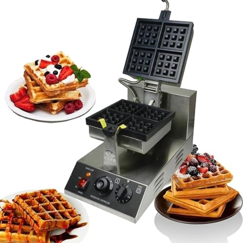 Electric Belgian Waffle Maker, 4 Slice Large Size Waffle Iron 1200W Commercial Waffle Maker Nonstick Stainless Steel Waffle Machine, Cool Touch Handle, for Restaurant, Snack Bar