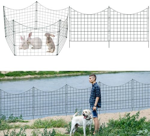 Fiqops Teichzaun Gartenzaun Steckzaun, Zaunelemente metall mit 15 Zaunelemente und 18 Befestigungsstäben, Flexibel und Erweiterbar, Welpenauslauf, Zaun für Hunde (Unterbogen,Grün)