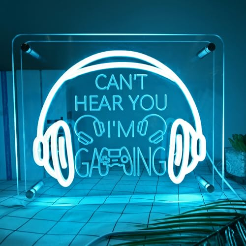 Britrio Can't Hear You I'm Gaming Headset Neon Sign Light for Man Cave Game Room Teen Boys Kid Bedroom Wall Art Sign Decor Christmas Birthday Gamer Gift for Dad Boyfriend Husband 5V USB