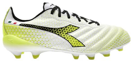 Diadora Brasil Elite Tech GR ITA LPX - Zapatos de fútbol para hombre, fabricados en Italia, cuero ultrasuave de primera calidad, diseño moderno de Calcio, plantilla extraíble, Blanco, negro, marillo,