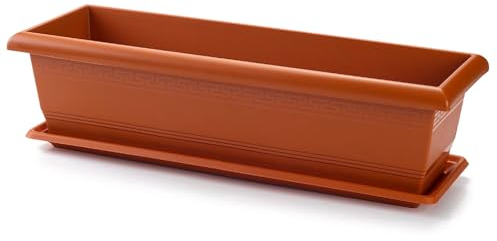 AC - Jardinera Rectangular con Plato Terracota - Fabricado en Plástico - PLFT - Apto para Exterior e Interior del hogar - 60 cm - Color Marrón