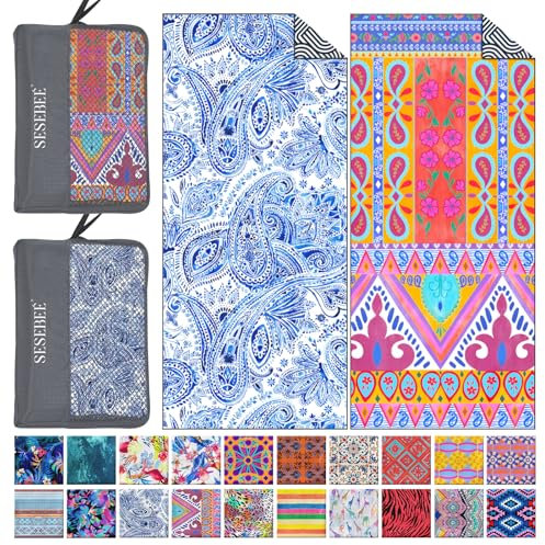 SeseBee Strandtücher aus 100% Baumwolle, 2er-Pack, 80 x 180 cm, Poolhandtücher im Bohemian-Stil für Damen und Herren, wasserabsorbierende und schnell trocknende Handtücher (Leopardenblume)