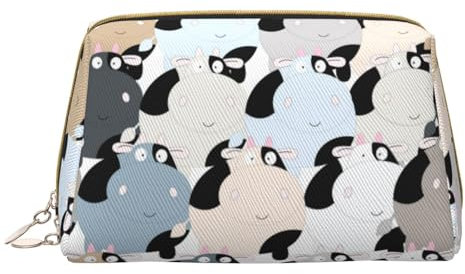 Cow Collection Print Leder Make-up Tasche Hochwertige Kosmetiktasche für Zuhause und Reisen, weiß, Einheitsgröße