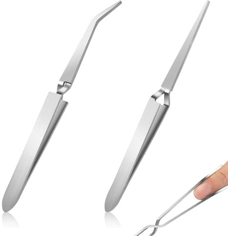 2 Stück Kreuzverriegelungs Pinzette,Professionelles Edelstahl Pinzette,Lötpinzette,Kreuzpinzette Industrie Mit Gerader Und Abgewinkelter Spitze Edelstahl,Für DIY Basteln,Schmuckherstellung