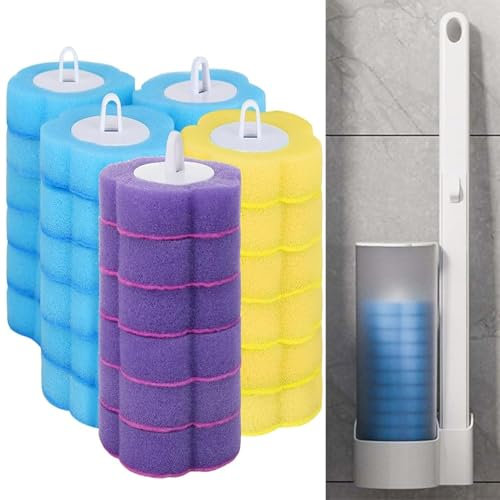 18PCS Disposable Toilet Brush Refills,Toilet Brush Head Replacement, 3 Layer Sponge Refills Head for Bathroom Floor Drain Hand-Washing Basin Toilet Wand(Without handle)