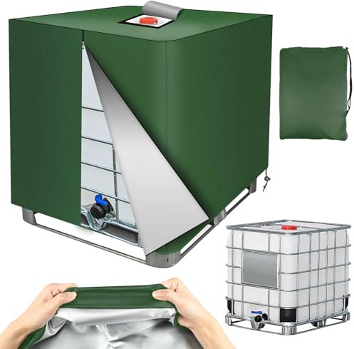 Ulikey Coperchio del Serbatoio IBC 1000L, 420D Copertura Cisterna Acqua Piovana, Anti-UV Piovana Container Cover con Cerniera, Antipolvere, Accessorio per Serbatoio Dell'acqua (Verde)