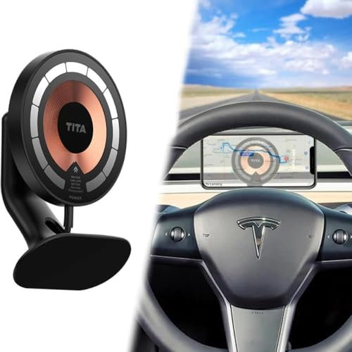 Chargeur sans Fil pour Tesla Model 3/Y – Support Téléphone sur Volant, Recharge Rapide 15W, Maintien Sécurisé, Idéal pour GPS et Conduite en Toute Sécurité