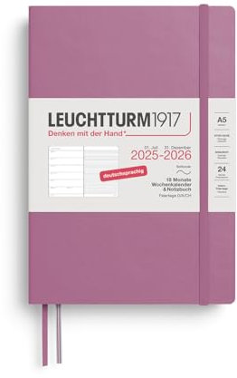 LEUCHTTURM1917 372622 Wochenkalender & Notizbuch Medium (A5) 2026, 18 Monate 07.2025-12.2026, Softcover, Dusty Rose, Deutsch