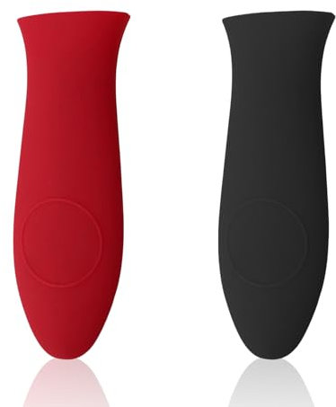 2 Piece Silicone Pan Handle Covers,Anti-Slip and Anti-Scald Cast Iron Pan Handle Cover,Portable Hot Handle Holder,Safe and Durable Kitchen Cooking Tools,for Cast Iron Skillets (Red + Black)
