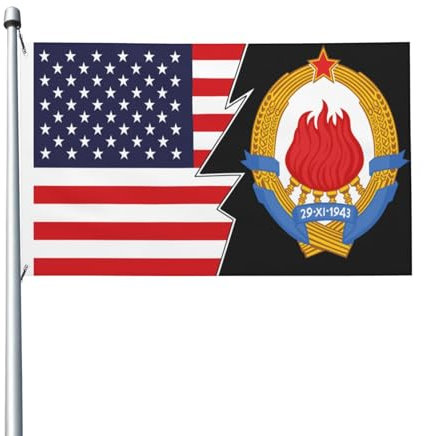 Emblem Von Jugoslawien Und Amerika Farbflagge Mit Tülle Banner Langlebig Flagge Für Bauernhof Porch Innen 90X150 Cm