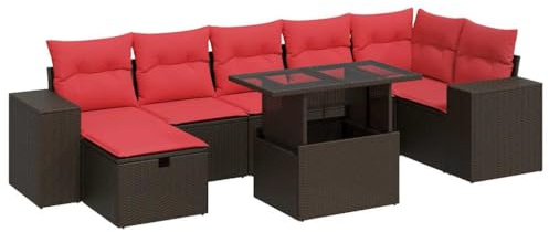 vidaXL 8 Piece Garden Sofa Set with Cushions Black Poly Rattan Acacia, outdoor sofa set, garden lounge set