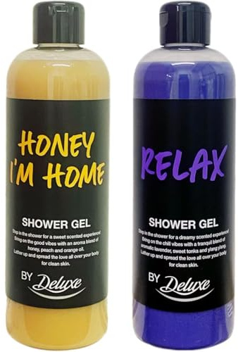 HONEY I'M HOME & RELAX by LidI - SHOWER GEL - Honey, Peach & Orange and Lavender, Sweet Tonka & Ylang Ylang Scented | 500mL Each [Total 1000mL]