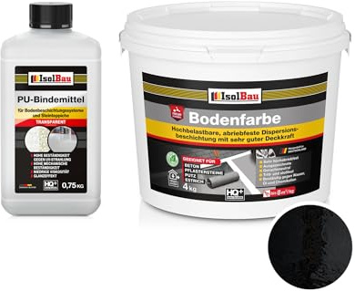 Isolbau - 2K PU-Bodenbeschichtung für Innen- und Außenböden - Bodenfarbe Schwarz mit PU-Bindemittel für Garagen, Werkstätten, Kellern - Garagenboden-Beschichtung - Betonfarbe 4kg