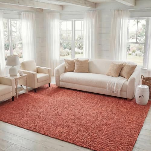 SAFAVIEH Area Rug 8x10 - Natural Fiber Collection - Large - Rust, Handmade Jute, Farmhouse Style, Chunky Textured Thick Pile (NF447C)