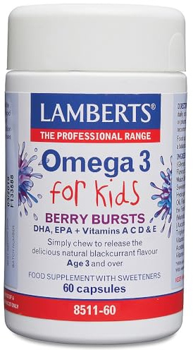 Lamberts Omega 3 for Kids – Berry Bursts with DHA & EPA – Natural Blackcurrant Flavour – 100 Chewable Capsules