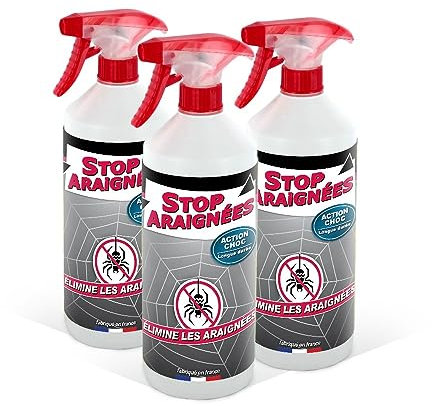 Stop Araignées lot de 3 x 1L - Pulvérisateurs anti araignée protection longue durée - Fabriqué en France