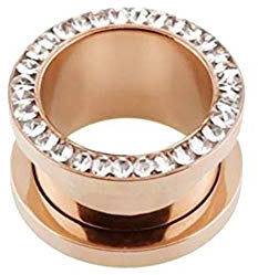 eeddoo Flesh Tunnel mit klaren Kristallen Rosegold Edelstahl 4 mm