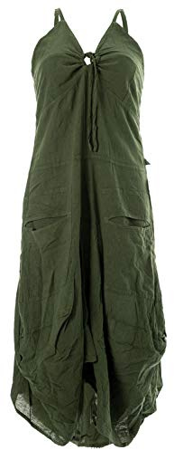 Vishes - Alternative Bekleidung - Lagenlook Ballonkleid mit verstellbaren Trägern olivegrün 32-34