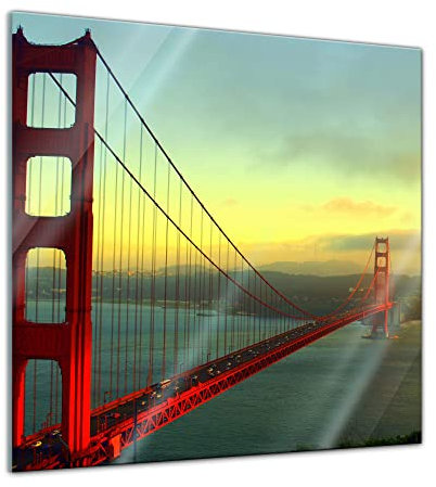 Bilderdepot24 Glasbild - Golden Gate Bridge - San Francisco II - 30 x 30 cm - Deko Glas - Wandbild aus Glas - Bild auf Glas - moderne Glasbilder - Glasfoto - Echtglas - kein Acryl - Handmade