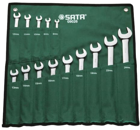SATA ST09026SJ Juego de Llaves Combinadas Métricas con Tamaños (8, 9, 10, 11, 12, 13, 14, 15, 16, 17, 18, 19, 22, 24 mm), 14 Piezas