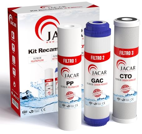 Jacar - Confezione da 3 osmosi inversa Fitros 5 stadi | Compatibile con l'osmosi domestica | Filtri di qualità premium | Filtri per impianto di trattamento delle acque | Filtri osmosis depurate acqua
