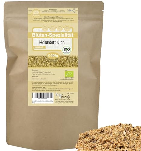 direct&friendly | Bio Holunderblüten gerebelt | Holunderblütentee | 300g | getrocknete Ess-Blüten zum Backen und Armomatisieren