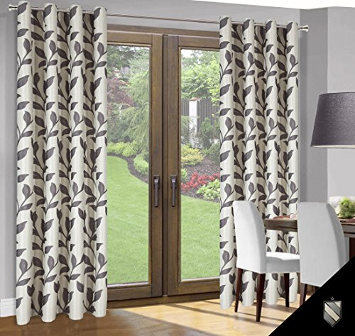 DecoKing 140x245 cm Creme Ecru Hellbeige grau Stahl anthrazit Graphit Vorhang Vorhänge Blickdicht Fensterdekoration Gardine Ösenschal Blumenmuster Cream Grey Steel Graphite