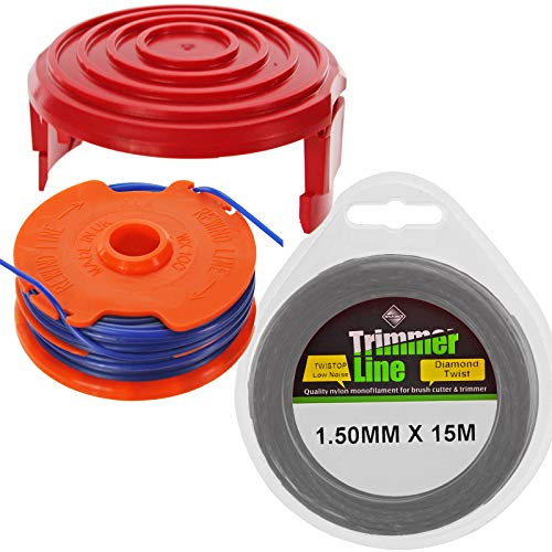 SPARES2GO Dual Strimmer Line Spool + Cover Cap Kit for Qualcast GT25 GGT3503 GGT350A1 Trimmer (+ 15m Refill)