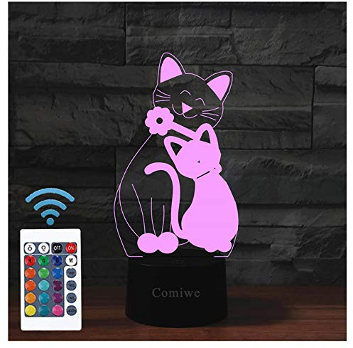 Comiwe Katze (B) 3D Illusion Nachtlicht Spielzeug,Dekoration LED Nachttischlampe 16 Farben Ändern mit Fernbedienung,Weihnachten Deko Lampe Geburtstagsgeschenk Für Mädchen Jungen Kinder und Freunde
