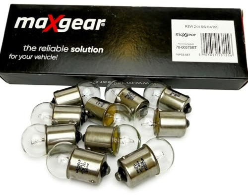 24 Volt - 10 pezzi - R 5 W - BA15S - 5 Watt - Illuminazione per veicoli NFZ e camion - Lampada a incandescenza, lampada in vetro, lampadina, soffitta, lampade. con marchio E [omologato STVZO