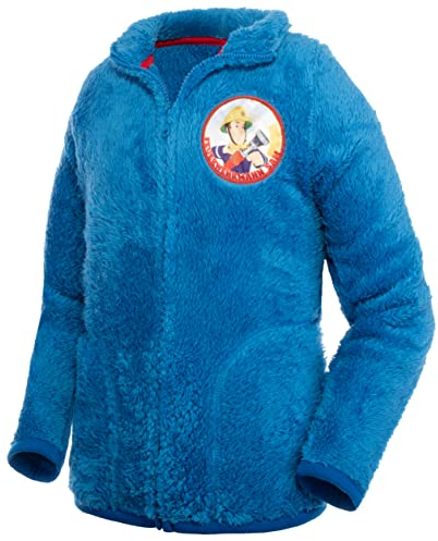 Brandsseller Kinder Fleece Jacke mit Motiven im Stil von Feuerwehrmann Sam Kuscheljacke Stehkragen 122/128 Blau