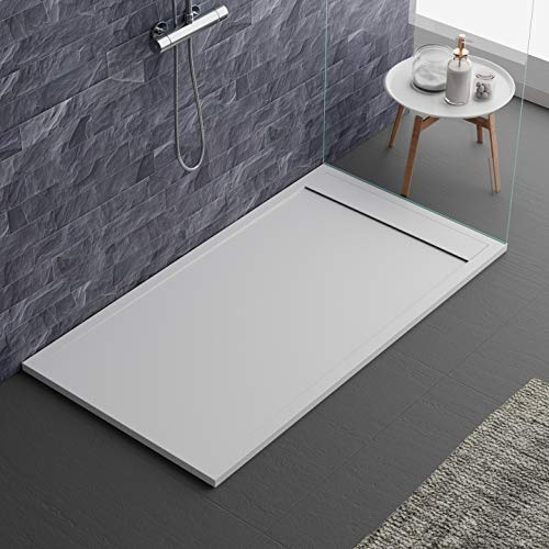 piatto doccia bianco, design moderno, modello Siviglia, in marmo e resina, effetto pietra ardesia, luxury, gelcoat, slim 3cm 80x100