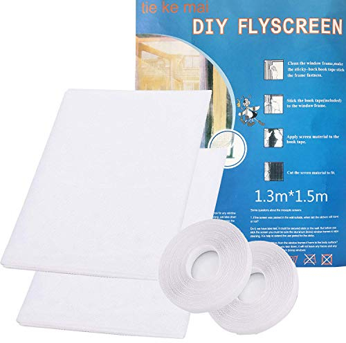 Finestra Net Fly Window Screen Tenda Finestra, Aggiornamento Finestra Insetto Zanzariera Mesh Fai 1.3 m x 1.5 m Anti Mosquito Protector Kit, 2 Rotoli Nastri Autoadesivi (20mm Di Larghezza), Bianco